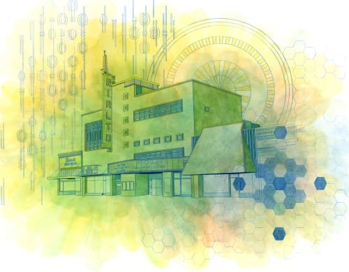 Mid-Century Movie Theater | Watercolor Painting in Paintings by Elizabeth Gahan