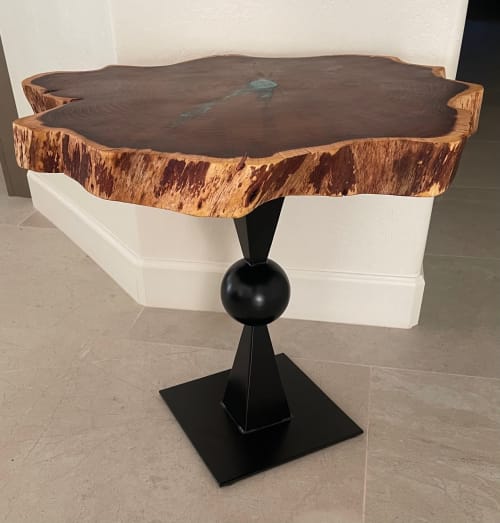 Live Edge Mesquite End Table w/Chrysocolla, Jasper, Copper | Tables by Natural Wood Edge Creations by Rick Griggs