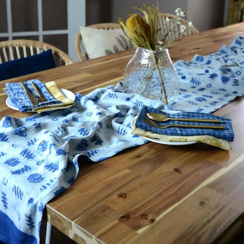 Indigo Blue Table Runner - Crystal | Linens & Bedding by ichcha