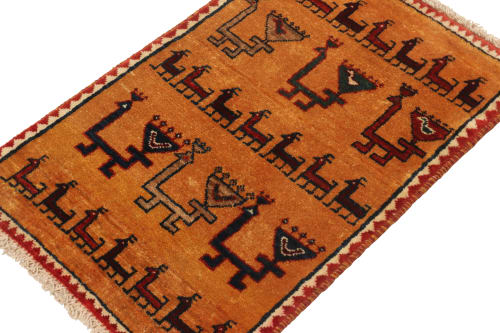 Vintage Gabbeh Tribal Rug in Golden-Orange with Red | Rugs by Rug a