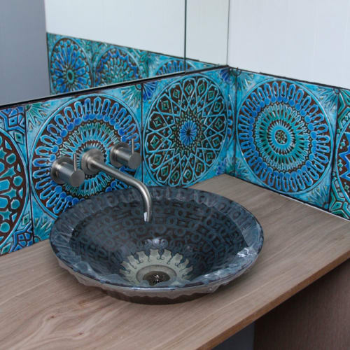 Turquoise Moroccan bathroom tiles handmade by gvega | Tiles by GVEGA