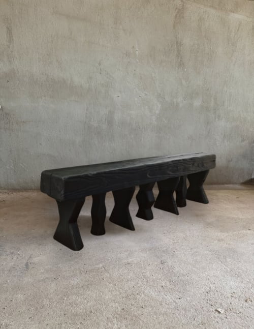 solid wood beam bench, foraged by fire. | Benches & Ottomans by VISCERAL HOME STUDIO
