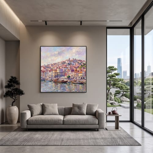 Porto Portugal Heavy Impasto Oil Linen Painting | Oil And Acrylic Painting in Paintings by Dynasty Artisan