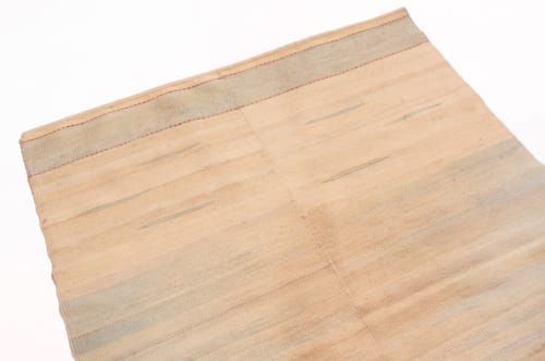 Vintage Geometric Striped Beige Cream and Blue Wool Kilim | Rugs by Rug and Kilim