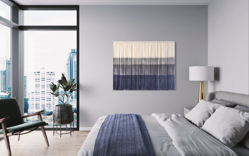 SEA STORM Blue Grey Ombré Textile Wall Hanging | Tapestry in Wall Hangings by Wallflowers Hanging Art