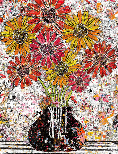 graffiti flowers | Mixed Media by Daryl Thetford