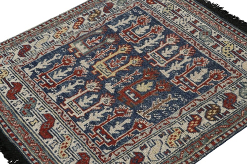 Rug & Kilim’s Blue Tribal Square Rug with Primitivist | Rugs by Rug and Kilim