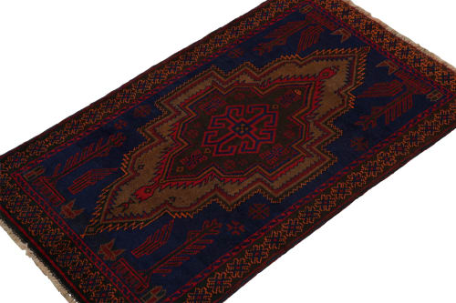 Rug & Kilim's Baluch Tribal Rug in Blue with Red & Brown | Rugs by Rug and Kilim