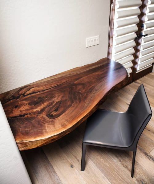 Walnut Built-In Live Edge Desk | Furniture by Lumberlust Designs | Private Residence, Troon North in Scottsdale