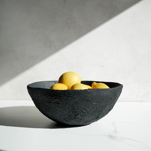 Giant Centerpiece Bowl in Textured Black Concrete | Decorative Objects by Carolyn Powers Designs