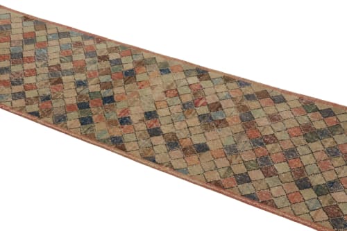 Vintage Distressed Runner Rug, Polychromatic Geometric | Area Rug in Rugs by Rug and Kilim