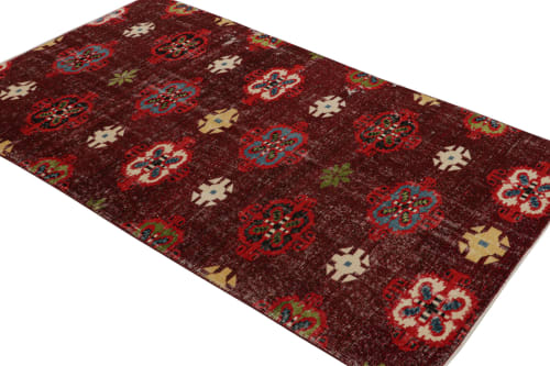 Vintage Mid-Century Purple And Red Geometric Wool Rug | Area Rug in Rugs by Rug and Kilim