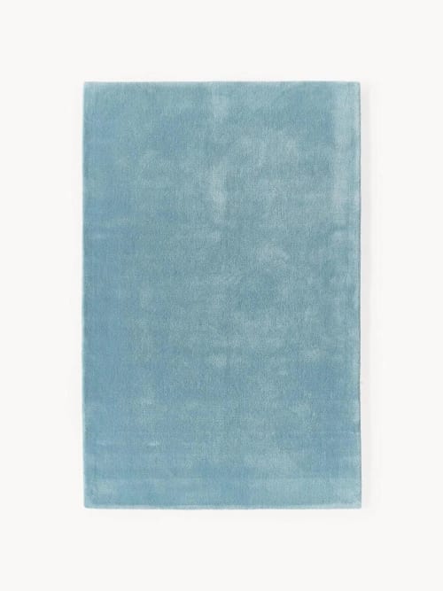 Solid Light Blue Hand Tufted Wool Rug | Area Rug in Rugs by Krafcreation