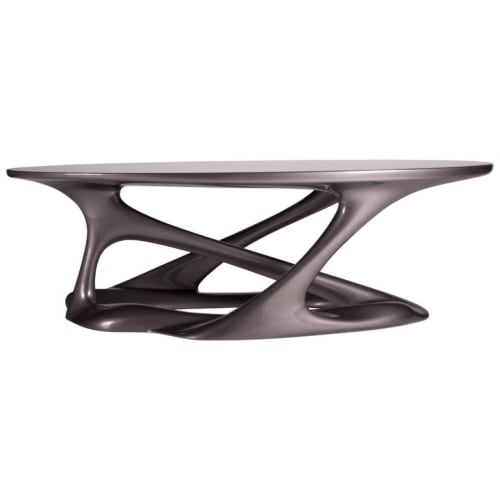 Amorph Tetra Table, Oval Shape, Dark Gray Metallic Finish | Coffee Table in Tables by Amorph