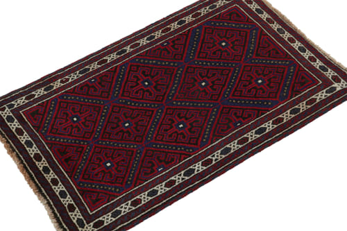 Vintage Baluch Afghan rug in Red, Blue & Black Patterns | Rugs by Rug and Kilim