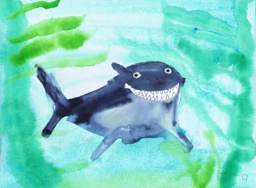 Shark - Original Watercolor | Watercolor Painting in Paintings by Rita Winkler - "My Art, My Shop" (original watercolors by artist with Down syndrome)