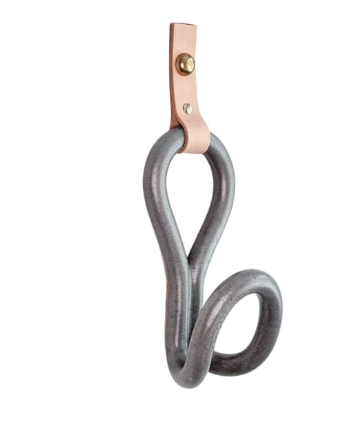 Ceramic, Leather & Brass Infinity Wall Hook - Overcast Gray | Hardware by Alissa Goss Ceramics & Pottery