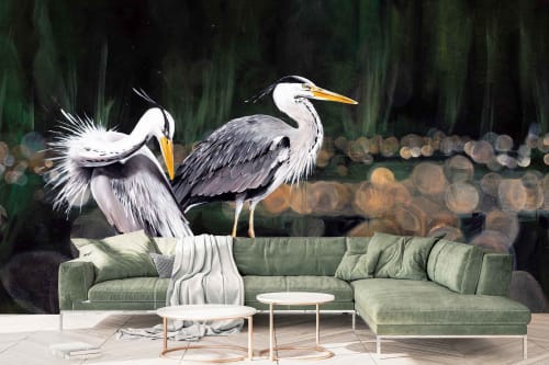 Grey Heron | Wallpaper by Cara Saven Wall Design