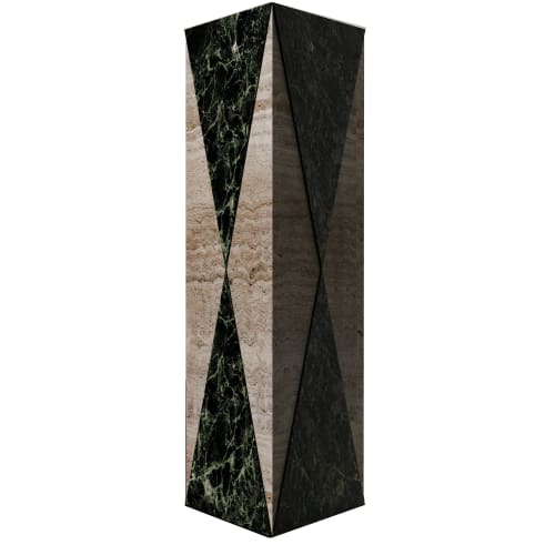 "Polimelus" Vase in Travertine Marble and Green Alpi Marble | Vases & Vessels by Carcino Design