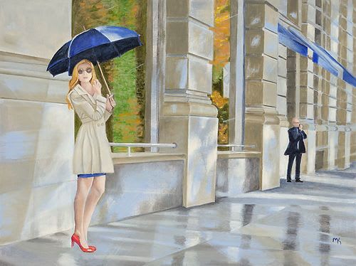 Raincoat Lady | Oil And Acrylic Painting in Paintings by Michelle Keib Art