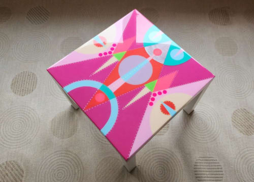 Pink Colorful Abstract Side Resin Coffee Table | Tables by Epoxy Coffee Table Shop