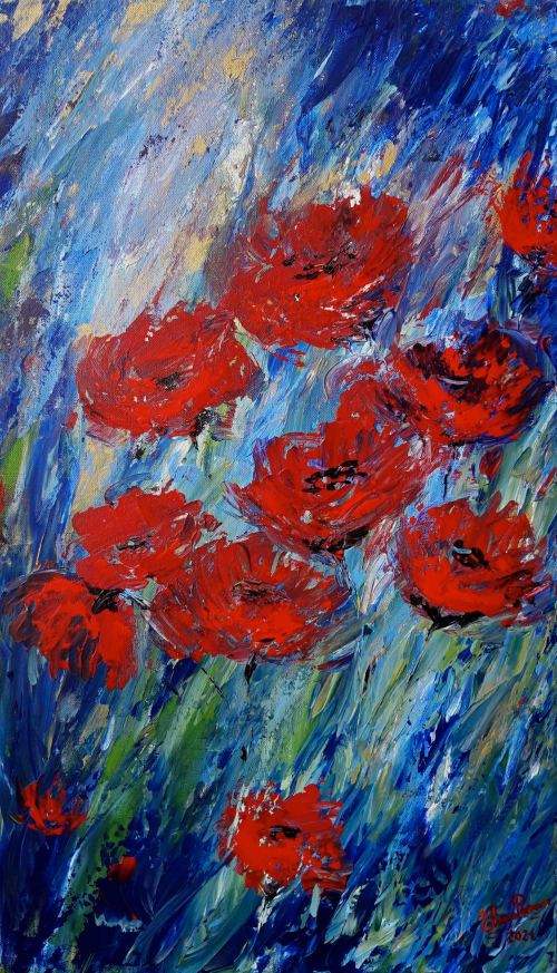 Poppies in the wind | Oil And Acrylic Painting in Paintings by Elena Parau
