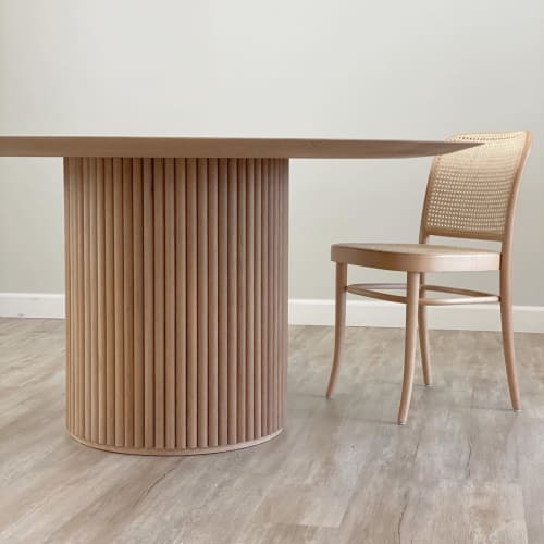 Solid White Oak Dining Table with Reeded Cylindrical Base by Angel City