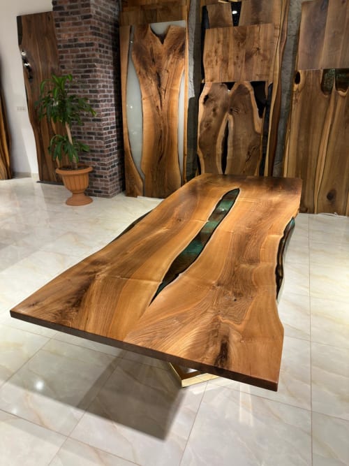 Custom Green & Brown Epoxy Resin Dining Table - In Stock | Tables by Gül Natural Furniture