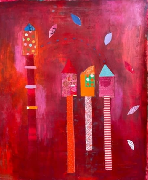 4 Red Houses | Oil And Acrylic Painting in Paintings by Pam (Pamela) Smilow