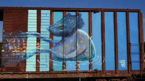 The Rail Yard | Street Murals by Lucas Aoki | The Railyard Bike And Dog Park in Rogers