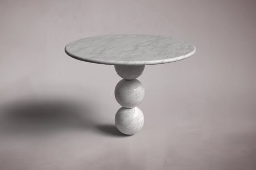 Cess Italian Carrara Marble Round Dining Table | Tables by HamamDecor LLC
