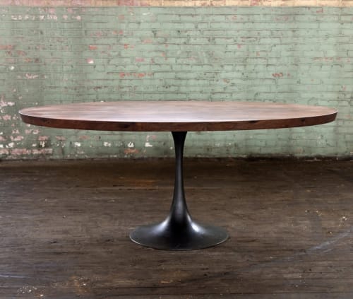 Oval Pedestal Base Dining Table | Solid Wood Top Cast Iron " | Tables by Alabama Sawyer