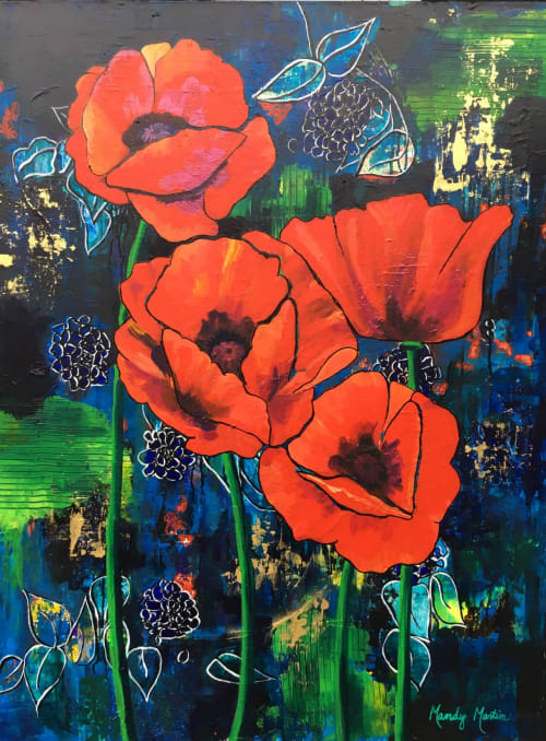 "Always and Forever" Red Poppy Floral Painting | Oil And Acrylic Painting in Paintings by Mandy Martin Art