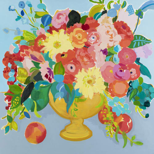 Peonies and Peaches | Oil And Acrylic Painting in Paintings by Fotini Christophillis