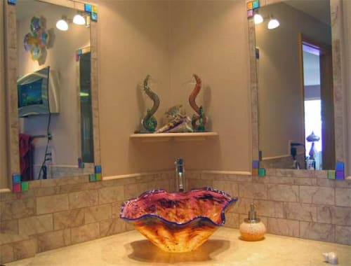 "Caribbean Sea Shell"  - Custom Glass Vessel Sink | Water Fixtures by White Elk's Visions in Glass - Glass Artisan, Marty White Elk Holmes & COO, Jo Pierce