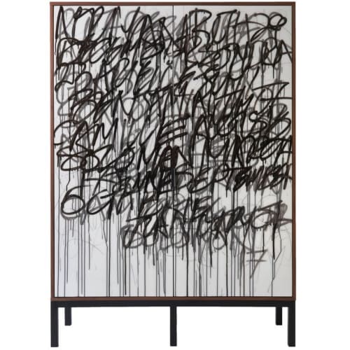 Say it Again Armoire - black and white graffiti cabinet | Storage by Morgan Clayhall