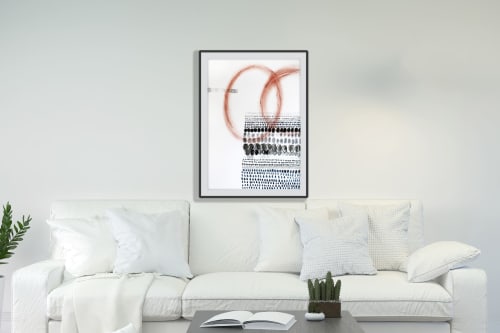 abstract original art circular marks grey and red 40x56 cm | Drawings by Valeria Kondor