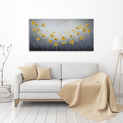 Yellow Golden Poppies Original painting on canvas | Paintings by Amanda Dagg