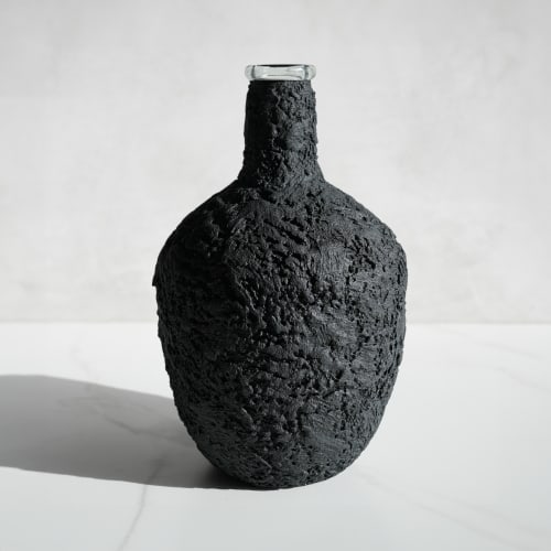 Large Vessel Vase in Textured Carbon Black Concrete | Vases & Vessels by Carolyn Powers Designs