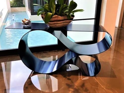 Whorl Console in Blue Powder Coated Aluminum | Tables by Neal Aronowitz