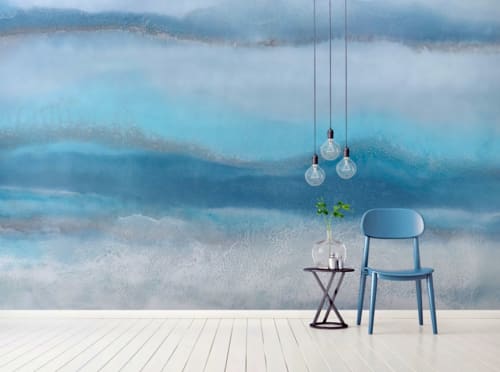 Blue Lagoon Contemporary Blue Sea Wallpaper Mural | Wall Treatments by MELISSA RENEE fieryfordeepblue  Art & Design