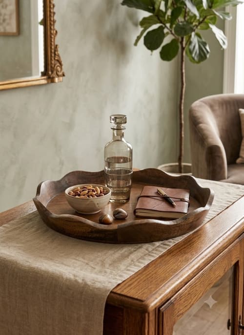 Handcrafted Scalloped Wooden Display Tray | Decorative Tray in Decorative Objects by Famous Art Group Of Industries