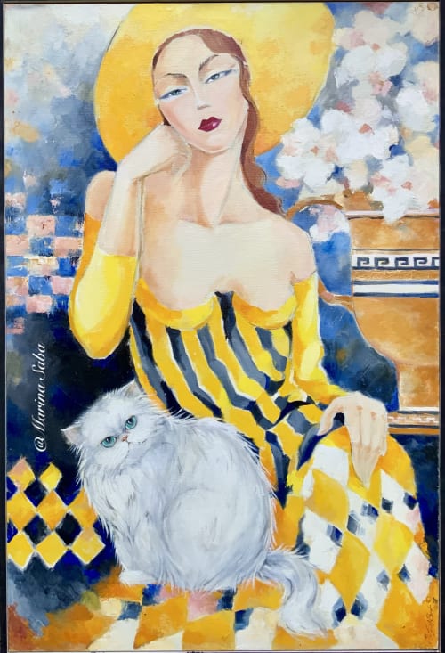 "Lady with cat" | Paintings by Marina Saba Fine Art