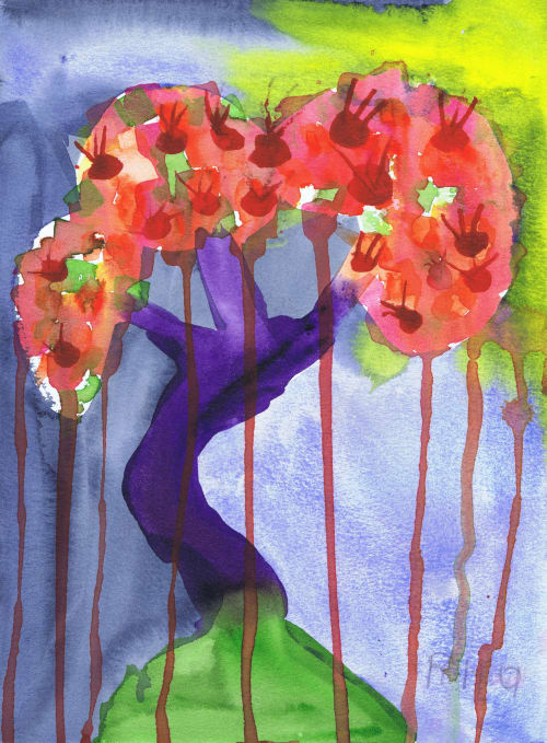 Pomegranate Tree 2023 - Original Watercolor | Watercolor Painting in Paintings by Rita Winkler - "My Art, My Shop" (original watercolors by artist with Down syndrome)