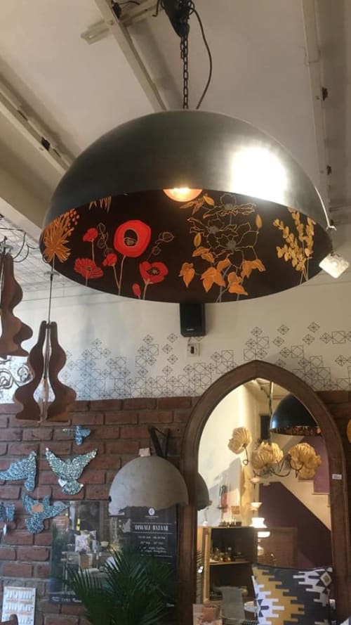 Theme: Nature|  Project: The Purple Turtles | 3ft MS powder coated lamp shades | Pendants by Yamini Reddy