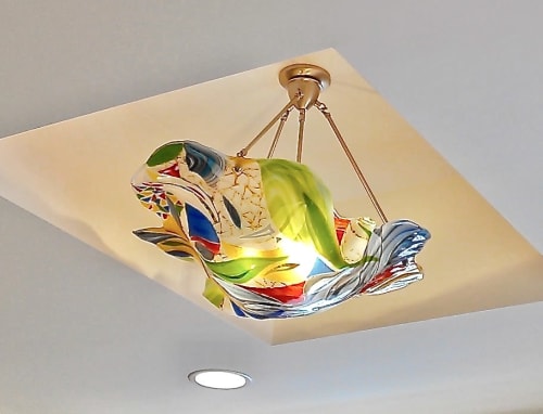 Large Abstract Fused Glass chandelier | Chandeliers by Bonnie Rubinstein Glass Studio | Stonecreek Plaza in Irvine