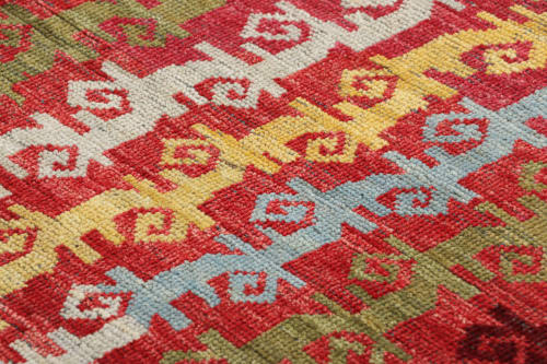 Rug & Kilim’s Tribal Rug in Red with Primitivist Geometric | Rugs by Rug and Kilim