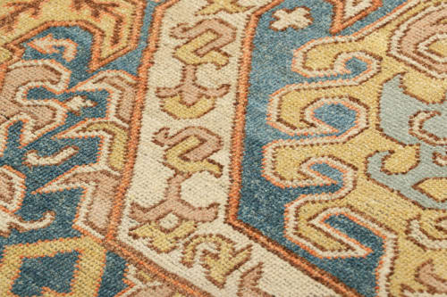 Rug & Kilim’s Dragon Rug in Gold and Blue with Geometric | Rugs by Rug and Kilim