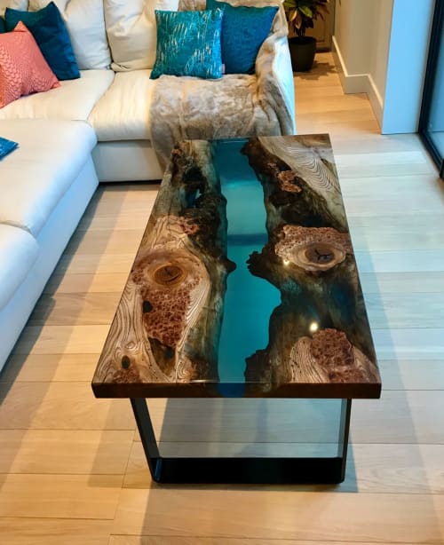 Marine Blue Resin and Elm River Table | Tables by Raven River Designs