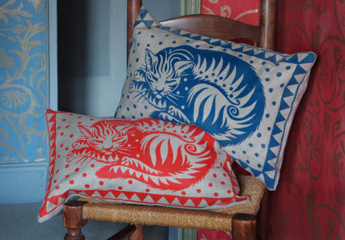 Handprinted Cat Cushion | Pillows by Hugh Dunford Wood